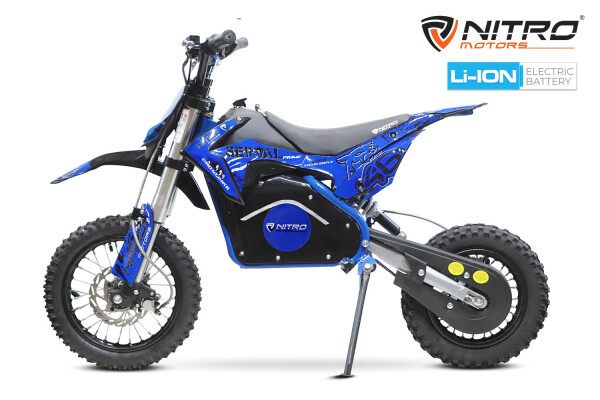 Serval Dirtbike 1200Watt 12/10 Zoll 48V 15AH Lithium Akku Blau